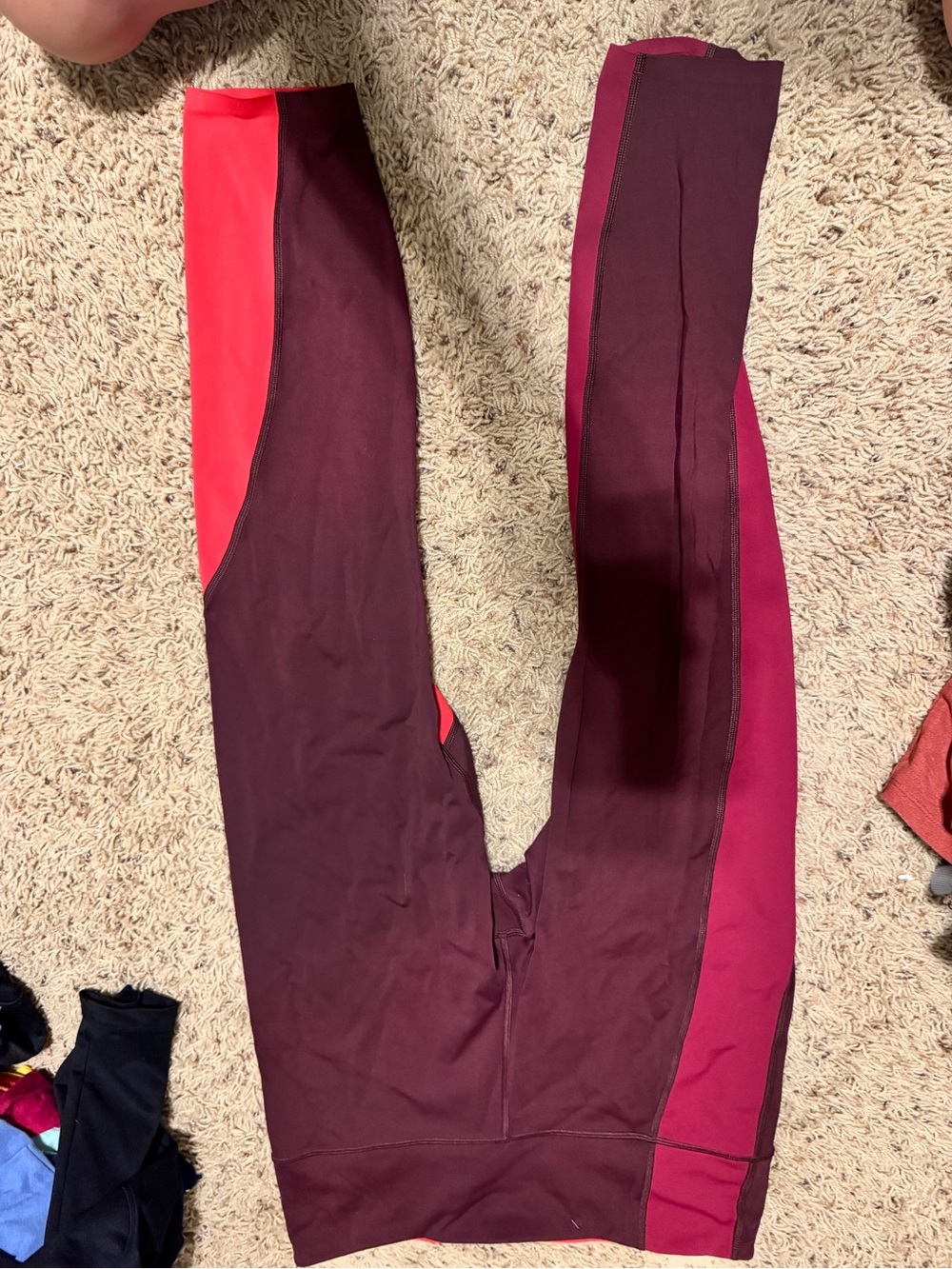 Athleta Maroon and Magenta Colorblock Leggings